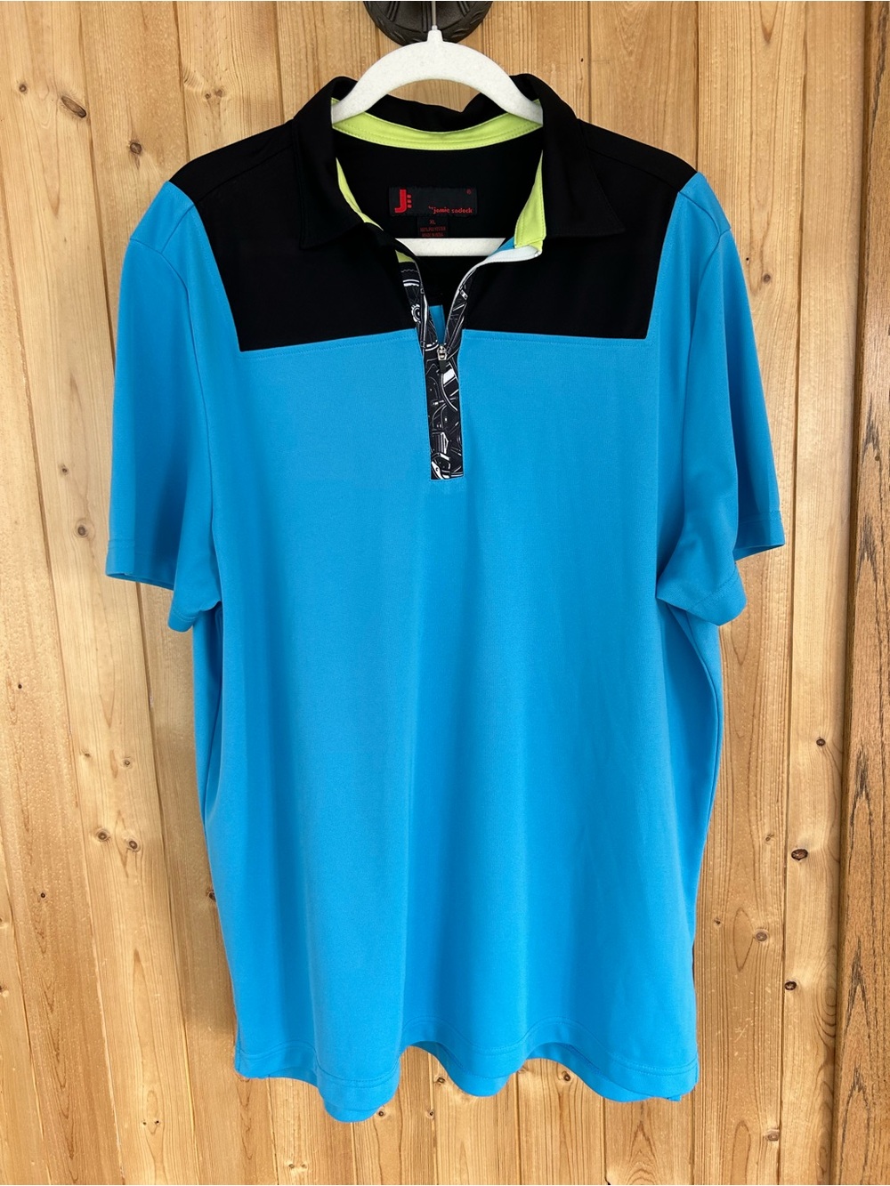 Men’s jamie sadock Blue Polo with Black and Lime Accents Size XL
